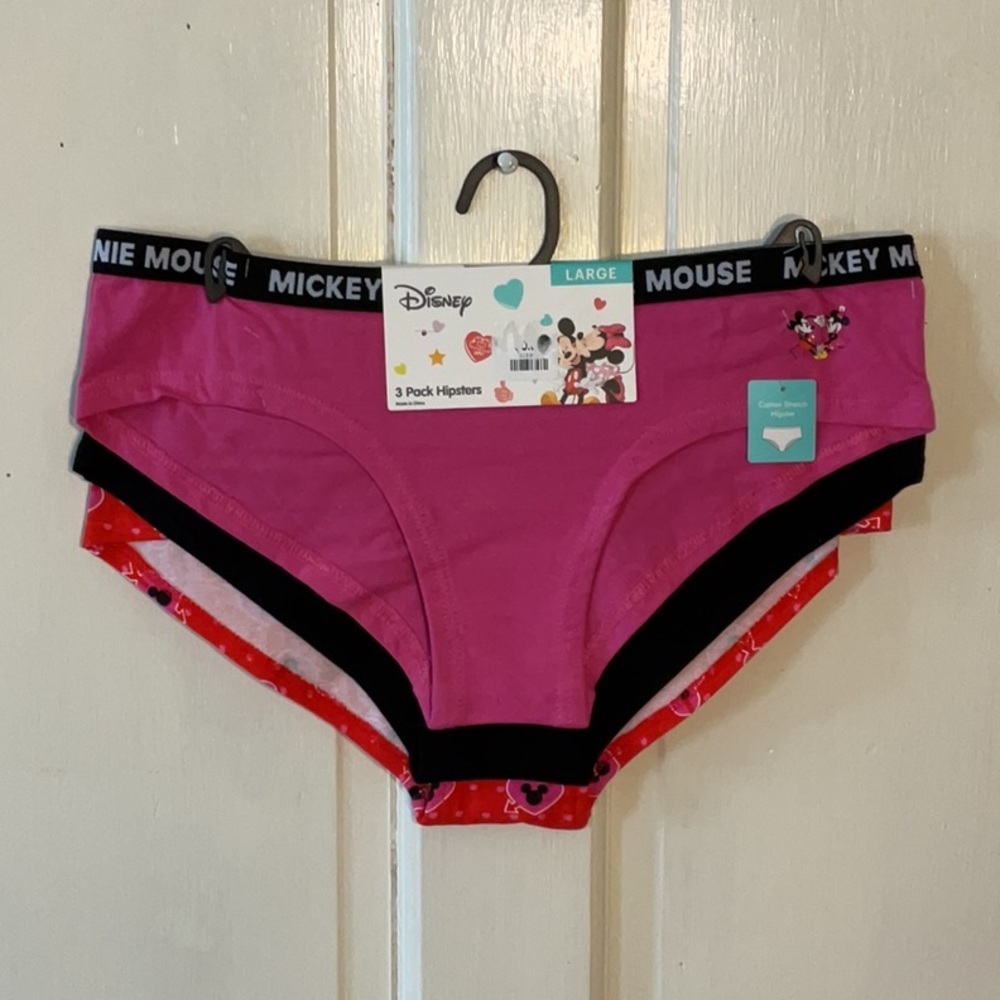 Women’s Disney Hipster Underwear 3-Pack - Pink, Red, Black size Large